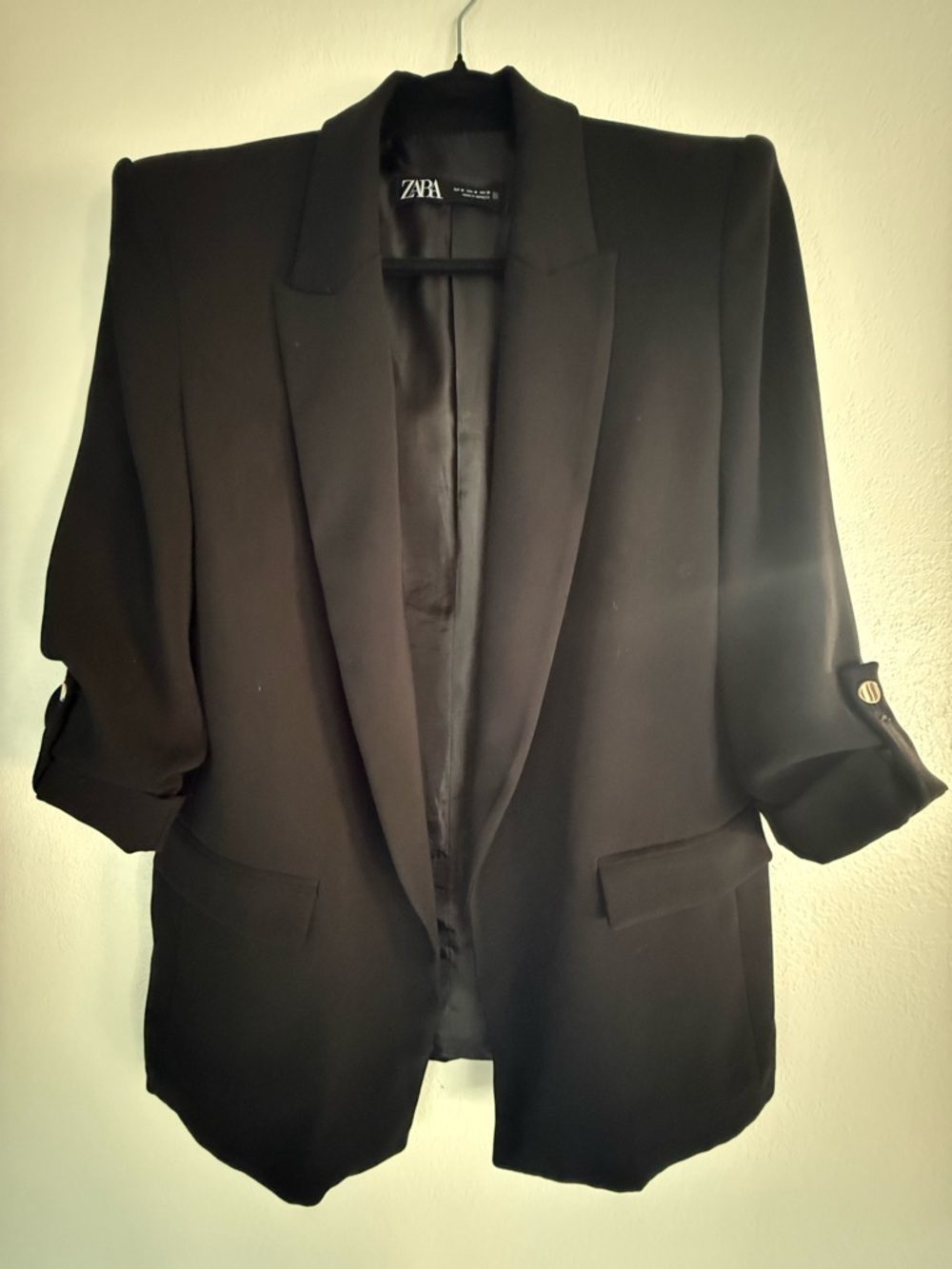 ZARA Black Women's Blazer with Rolled Sleeves